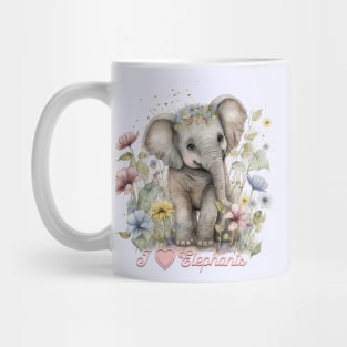 Watercolor, I Love Elephants Mug